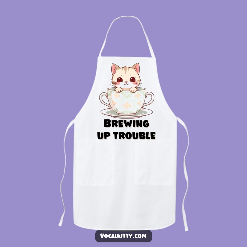 Funny Peek-A-Boo Cat Teacup Apron, Kitchen Charm Gift