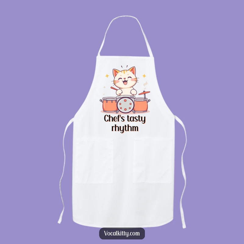 Funny Cat Drummer Apron: Kitchen Percussion Style