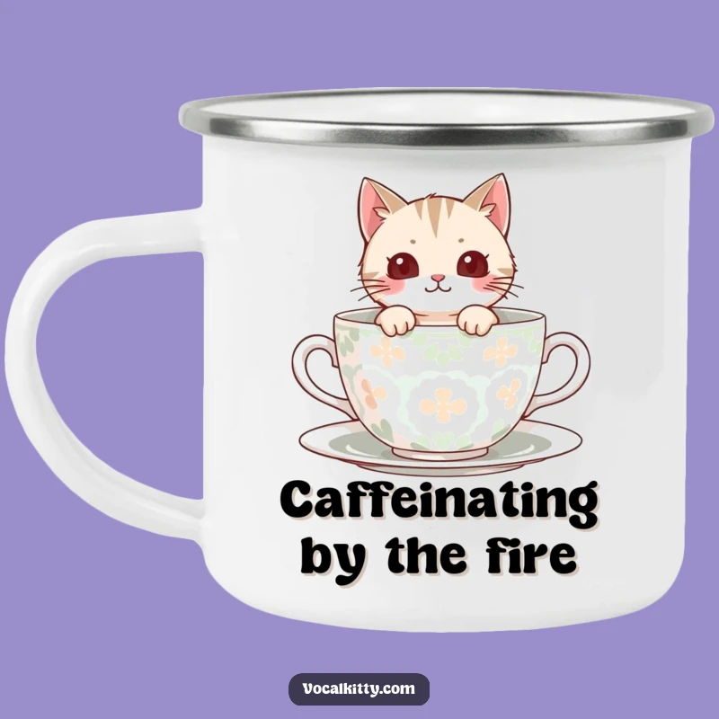 Funny Peek-A-Boo Cat Teacup Camping Mug, Cozy Adventures