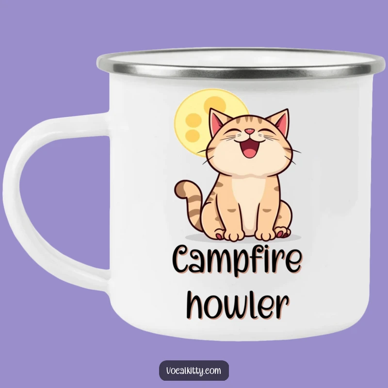 Funny Howling Cat Moon Camping Mug: Adventure Under the Stars