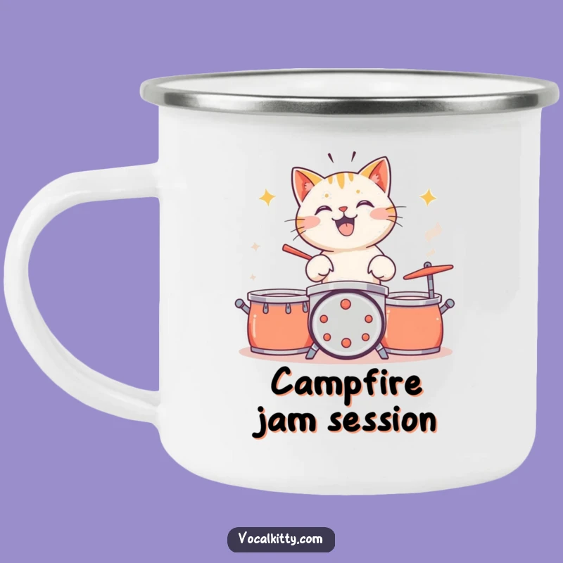 Funny Cat Drummer Camping Mug: Outdoor Beat