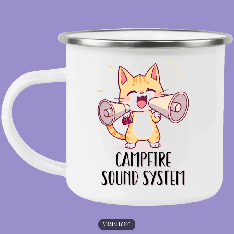 Funny Cat Yelling Megaphone Camping Mug: Adventure with Attitude!