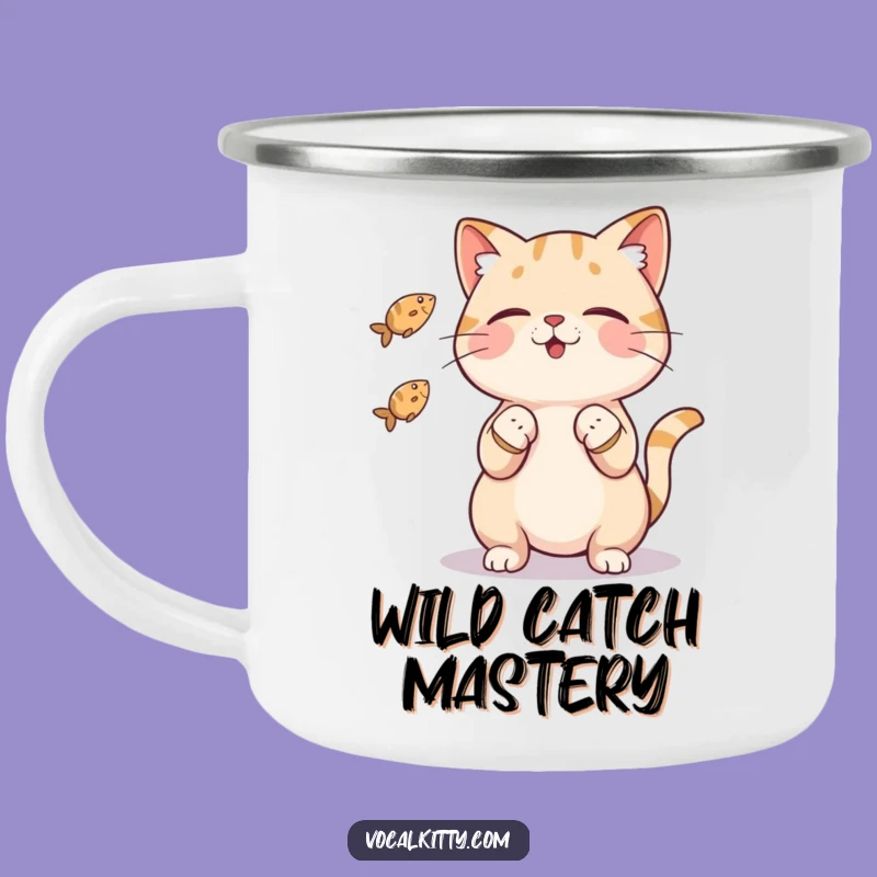 Funny Cat Juggling Fish Camping Mug: Adventure Fuel for Skilled Campers