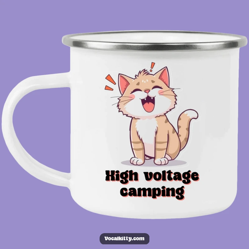 Funny Shocked Cat ROAR! Camping Mug - Adventure Fuel with a Startle!