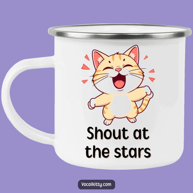 Funny Shouting Cat Camping Mug: Outdoor Energy - Adventurous Funny Gift