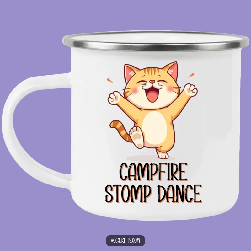 Funny Stomping Cat Camping Mug: Fuel Your Adventures with Happy Noise!