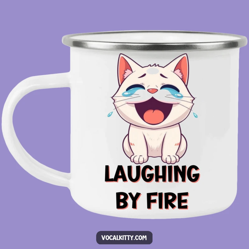 Funny Laughing Cat Tear Camping Mug - Share Laughter Outdoors
