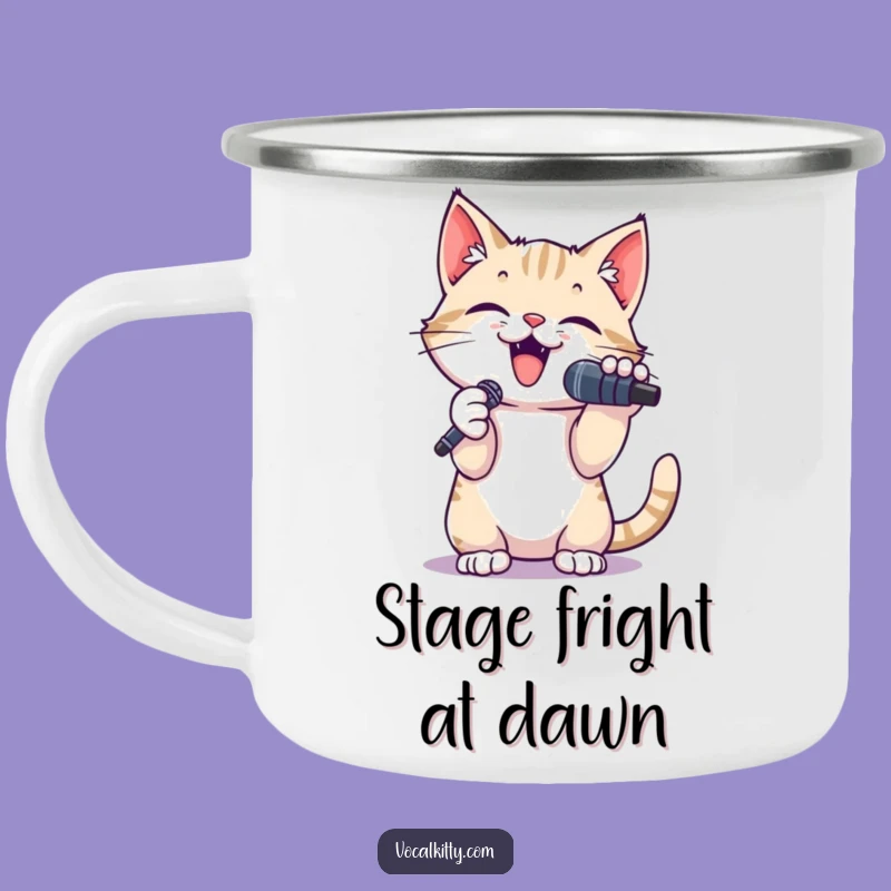 Funny Cat Singer Microphone Camping Mug - Outdoor Concert Essential