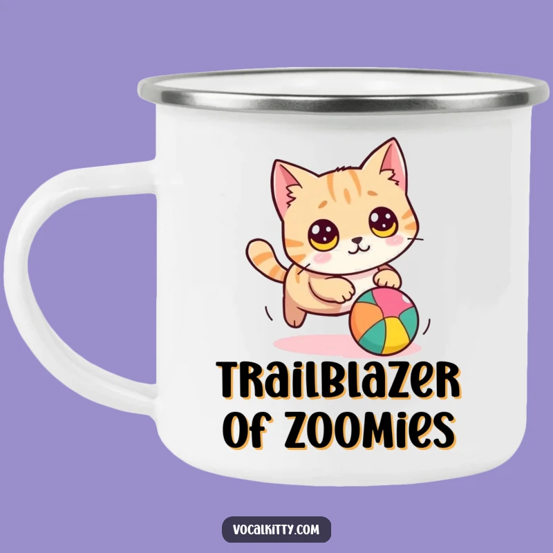 Funny Cat Chasing Ball Camping Mug: Adventure Fuel with Hilarious Cat Action