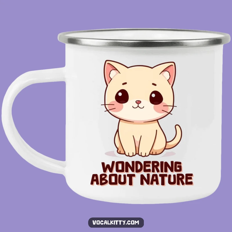 Funny Cat Camping Mug With Question Mark Tail, Adventure Humor
