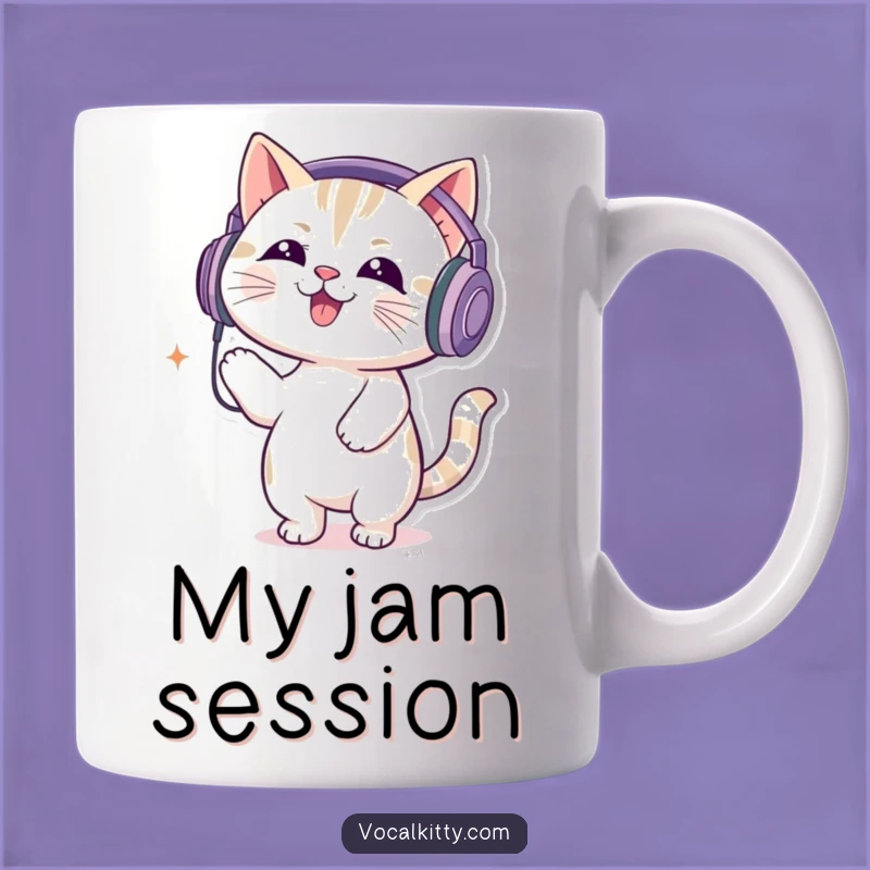 Funny Music Cat Mug - DJ Feline Bouncing to Loud Tunes Gift