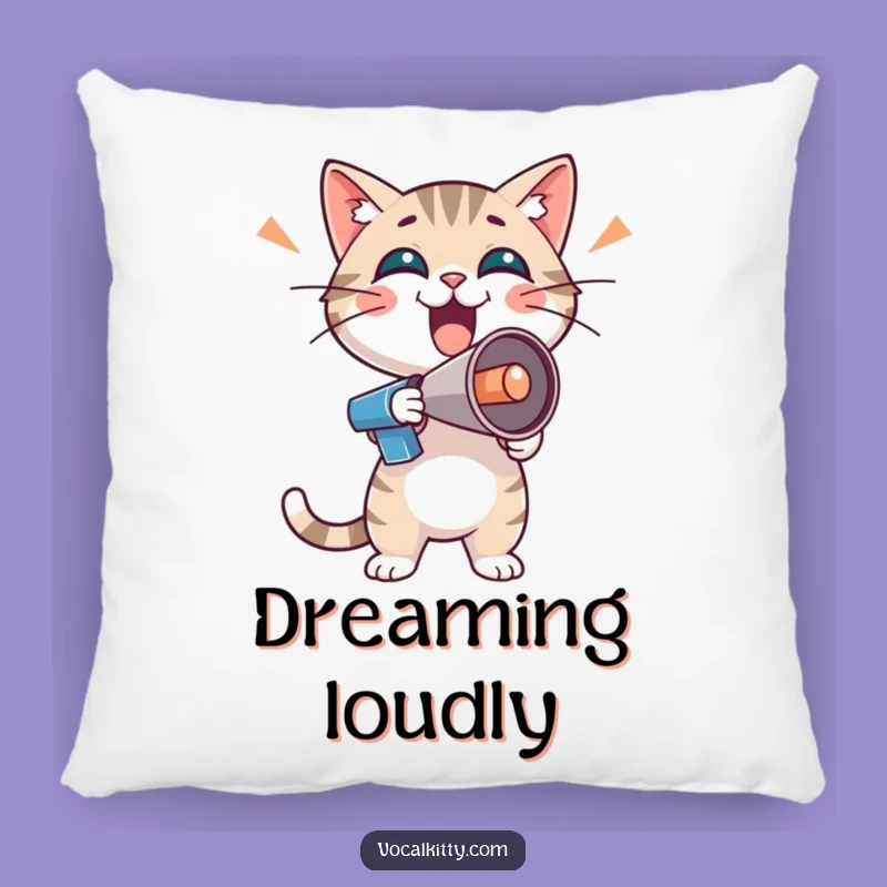 Funny Enthusiastic Cat Pillow - Boisterous Megaphone Cushion Gift