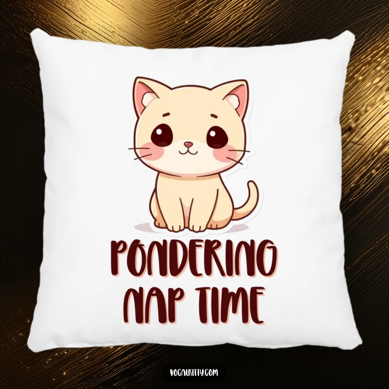 Funny Cat Pillow featuring a small cat whose tail is curled into a question mark, perfect for cozy curiosity.