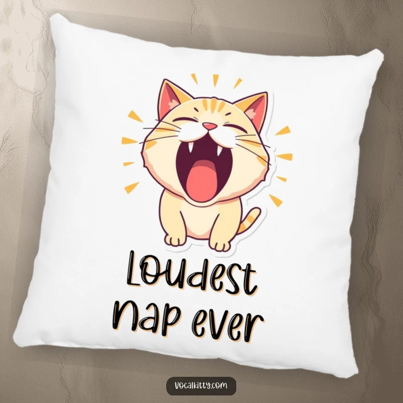 Funny Pillow featuring a cat character roaring thunderously with its mouth wide open in a comical display.