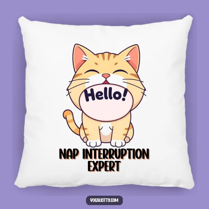 Funny Cat Hello Pillow: Cozy Big Mouth Accent