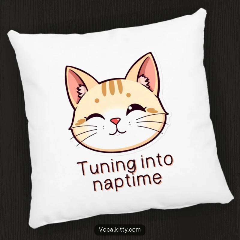 Funny pillow: A stylized cat head with perked ears and vibrating whiskers, conveying playful alertness and charm.