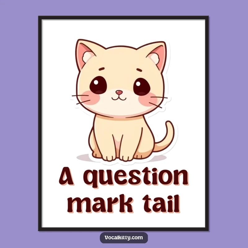 Funny Cat Digital Art Print, Question Mark Tail Wonder, Instant Decor