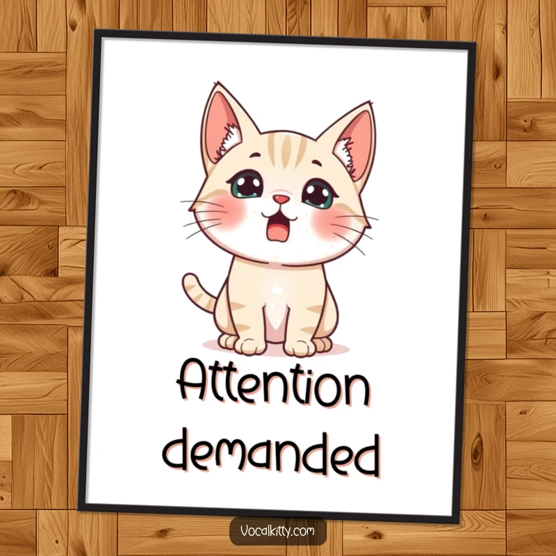 Funny startled cat digital art print, ears perked high, eyes wide, capturing a humorous moment of shock. Printable art.