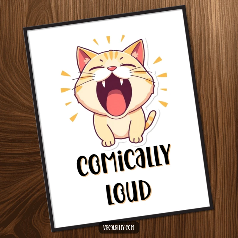Funny Digital Art Print of a cat character roaring thunderously with its mouth wide open in a comical manner.
