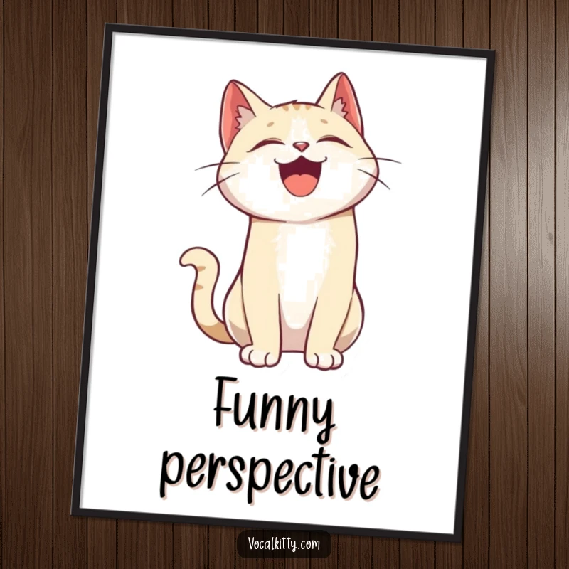 Funny digital art print of a cartoon cat character throwing its head back in a fit of uncontrollable, side-splitting laughter.