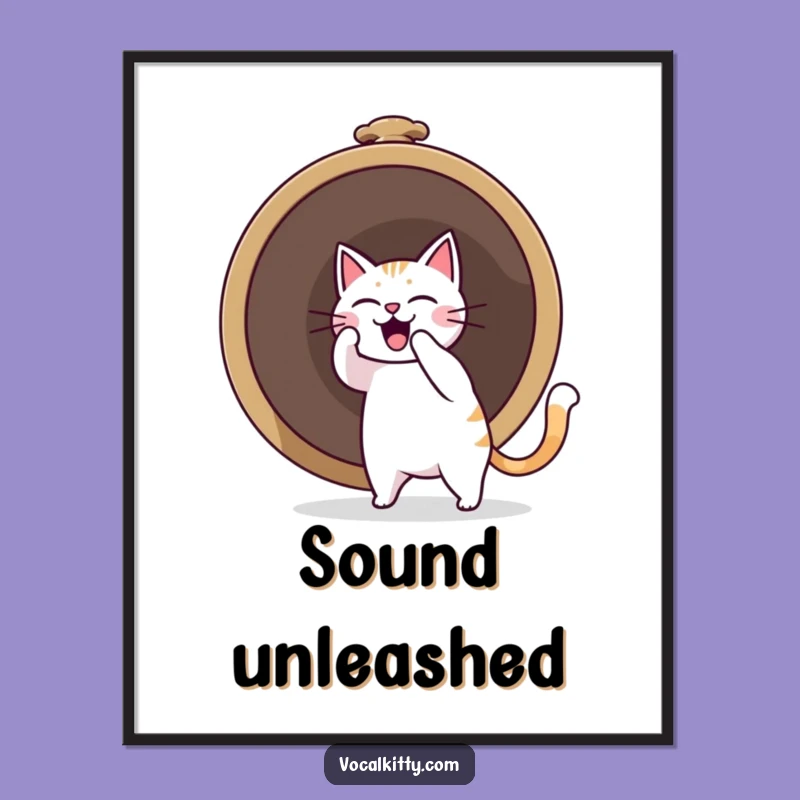 Funny Cat Ringing Bell Digital Art: Instant Sound Boom Humor for Walls