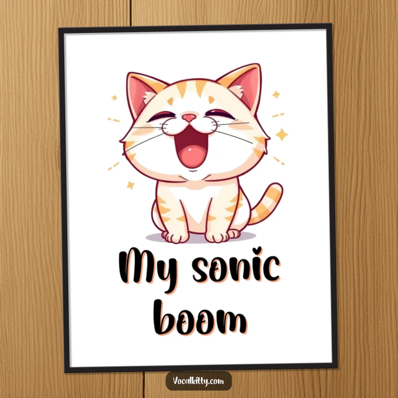 Funny Cat Shouting with Excitement, Sound Waves Emanating Digital Art Print - Instant Energy
