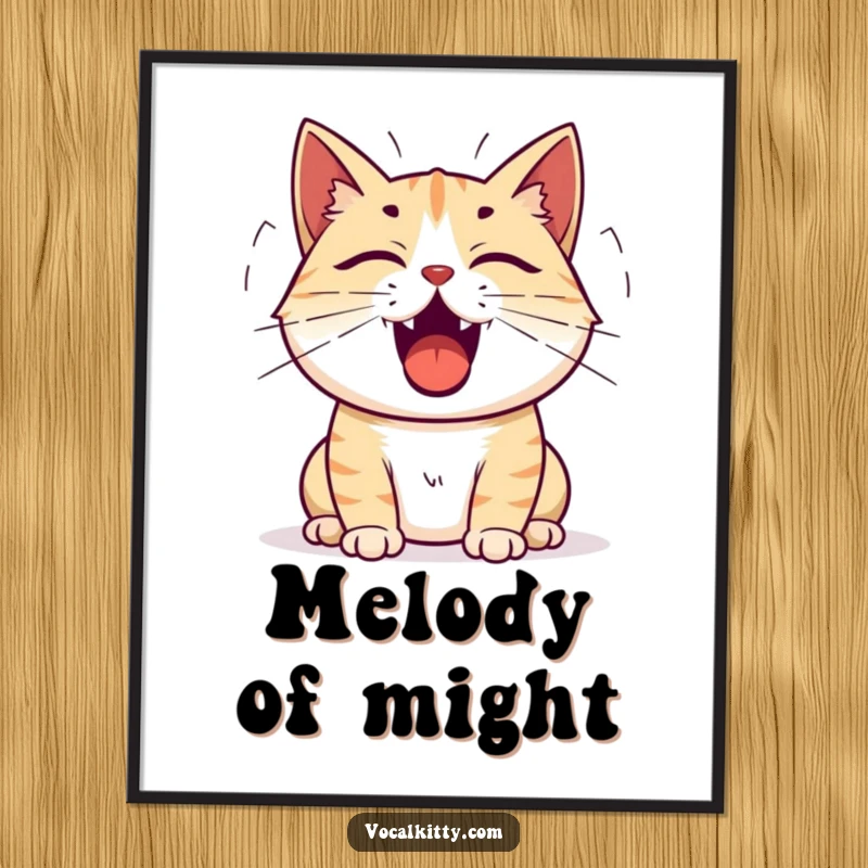 Funny cat digital art print of a cat with an open mouth and sound waves emanating, symbolizing a loud vocalization.