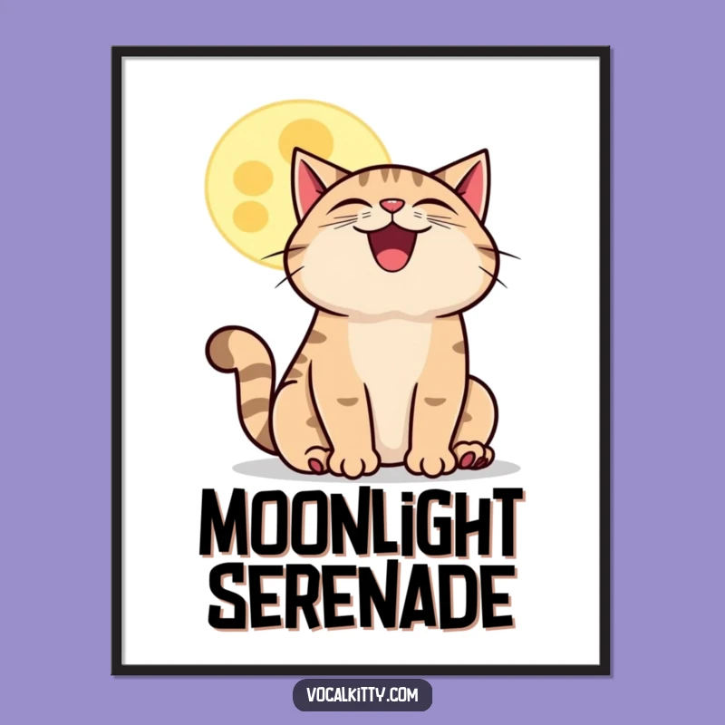 Funny Howling Cat Moon Digital Art: Instant Whimsical Feline Night Download