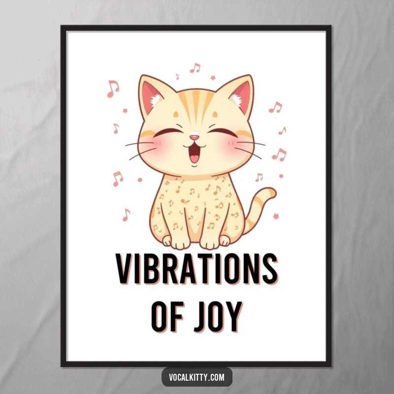 Funny musical cat digital art print of a feline covered in notes, eyes closed in peaceful vocal exertion.