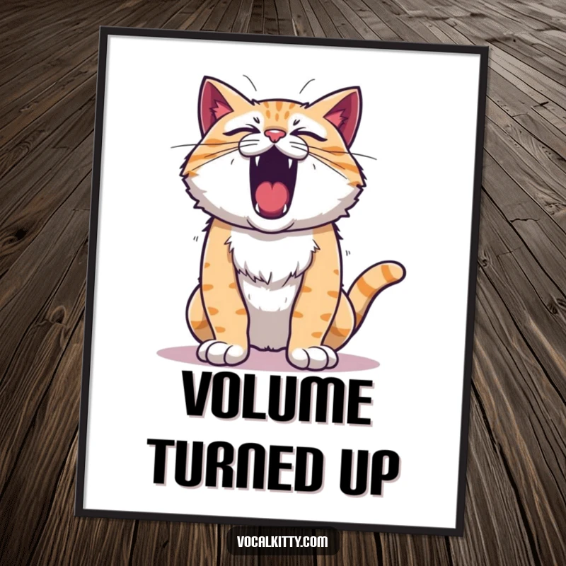 Funny roaring cat digital art print of a chest-puffed, intensely roaring feline. Bold and humorous wall decoration.