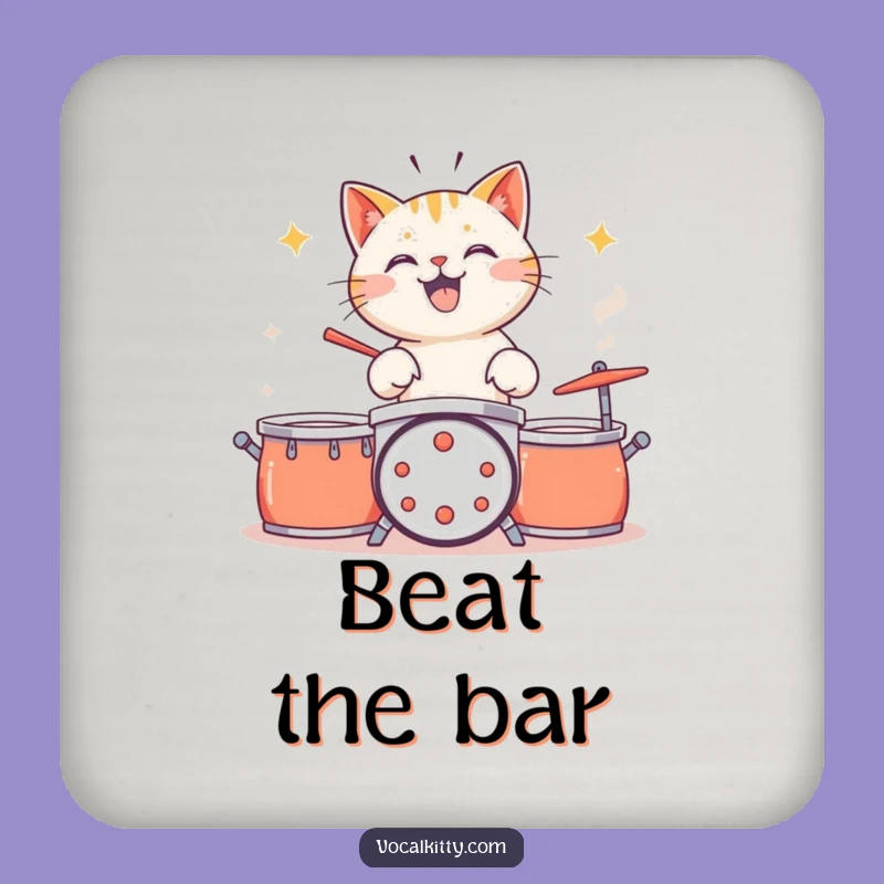 Funny Cat Drummer Drink Coaster: Percussion Surface Protection