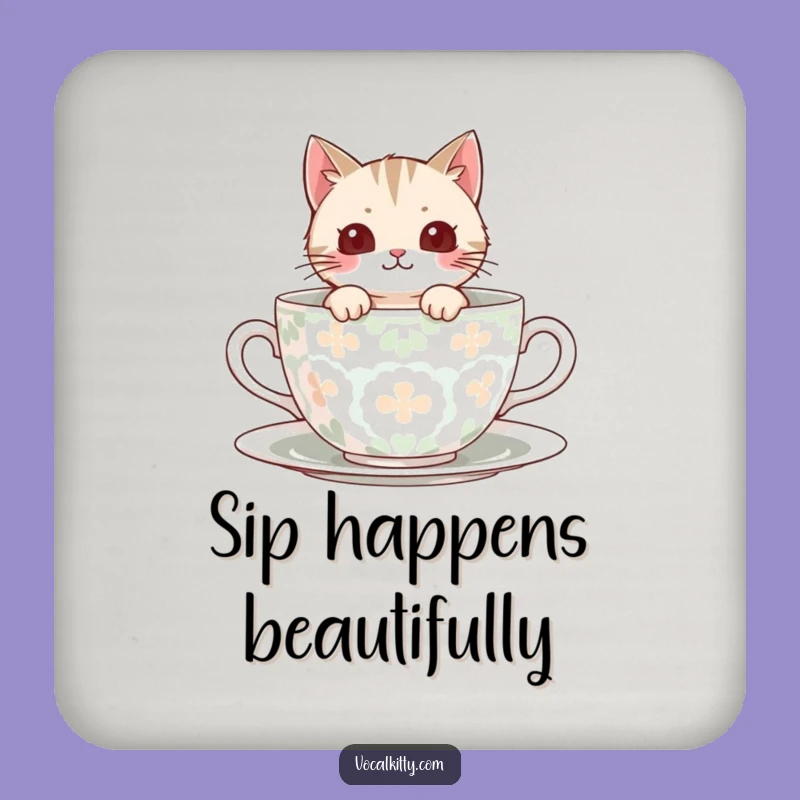 Funny Peek-A-Boo Cat Teacup Coaster, Protect Surfaces Charmingly