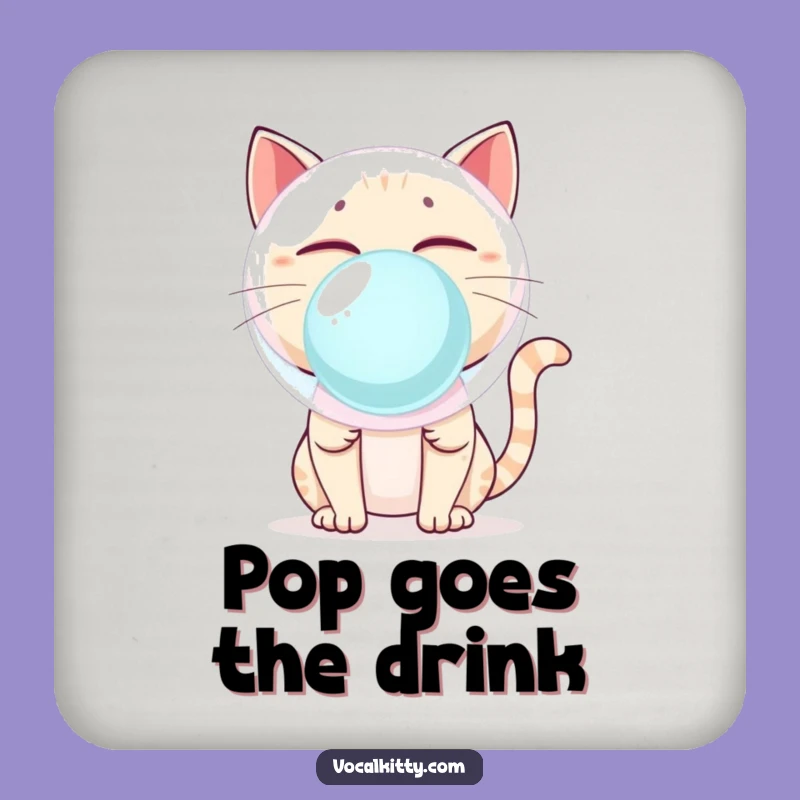Funny Cat Bubblegum Pop Coaster - Protect Surfaces with Humor