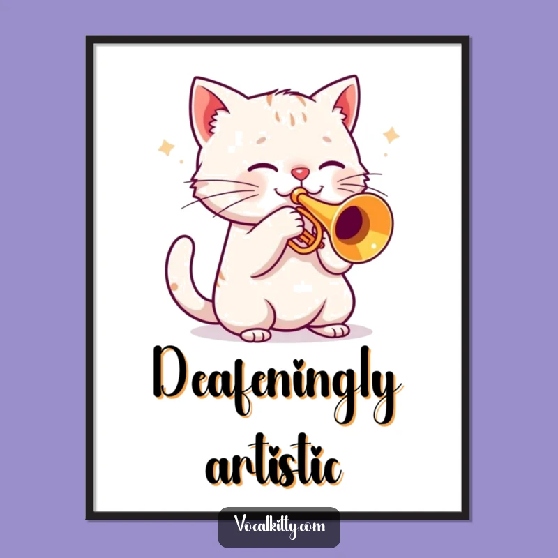 Funny Cat Trumpet Poster: Loud Meow Music Wall Art Gift