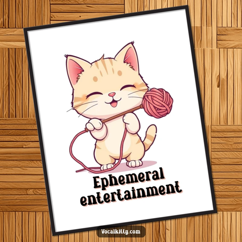 Funny Poster artwork of a cat playfully batting at a translucent, floating soap bubble with its paws.