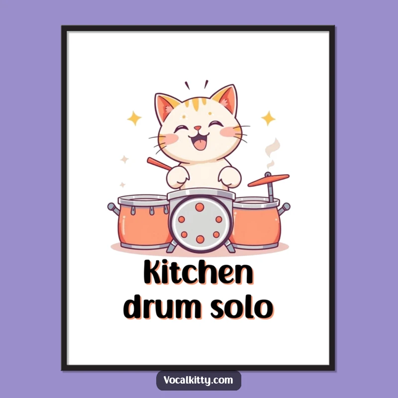 Funny Cat Drummer Poster: Enthusiastic Percussion Art