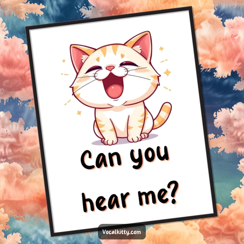 Funny Cat Shouting with Excitement, Sound Waves Emanating Poster - Energetic Wall Art
