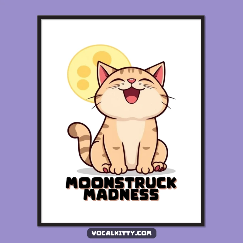 Funny Howling Cat Moon Poster: Whimsical Feline Art for Your Walls