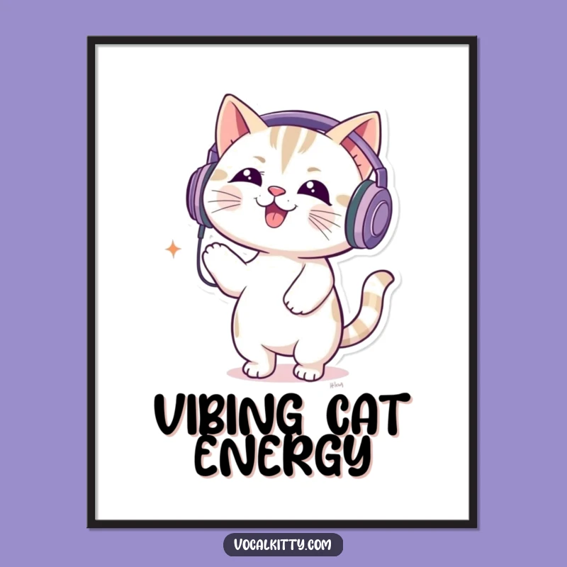 Funny Music Cat Poster - DJ Feline Bouncing Wall Art Gift