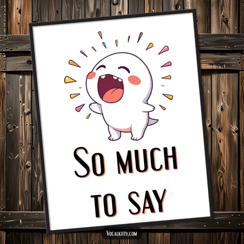 Funny poster depicting a character loudly spewing a vibrant, colorful rainbow of noise from its open mouth, energetic art.