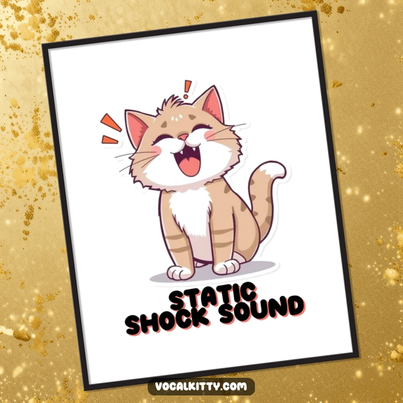 Funny shocked cat poster, fur on end, with a cartoon 'ROAR!' sound effect, conveying intense, humorous surprise.