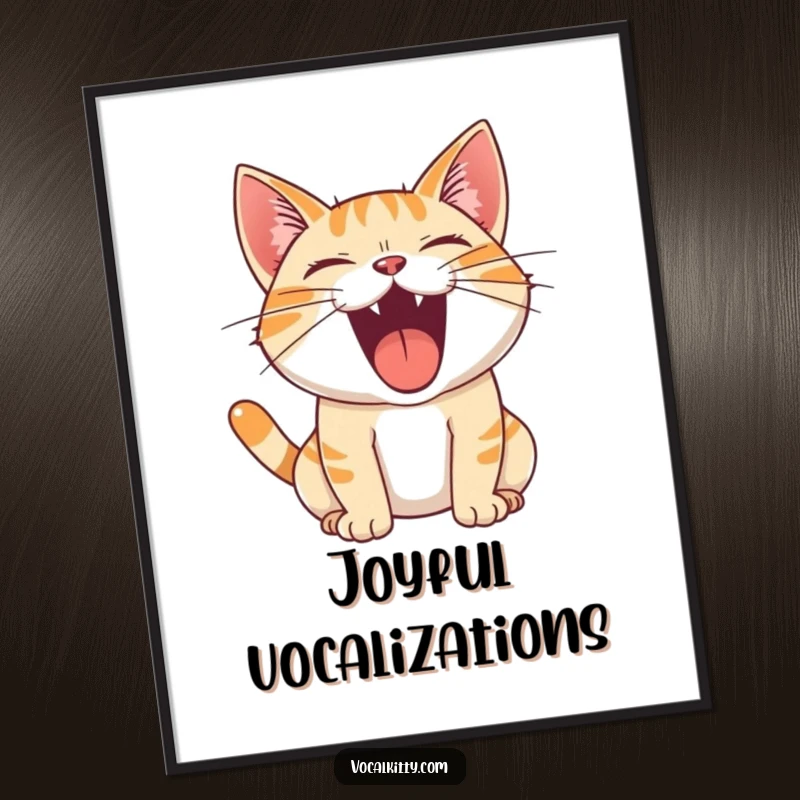 Funny Poster of a cat with its mouth wide open, unleashing a mighty, joyful roar, full of feline enthusiasm.