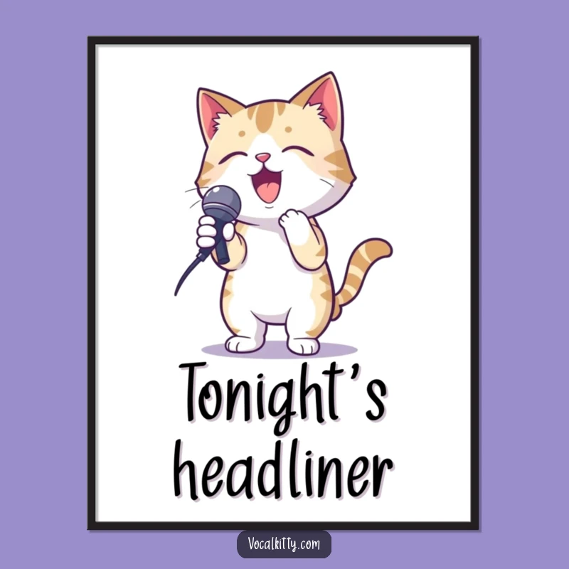 Funny Karaoke Cat Poster: Wall Art for the Star Performer