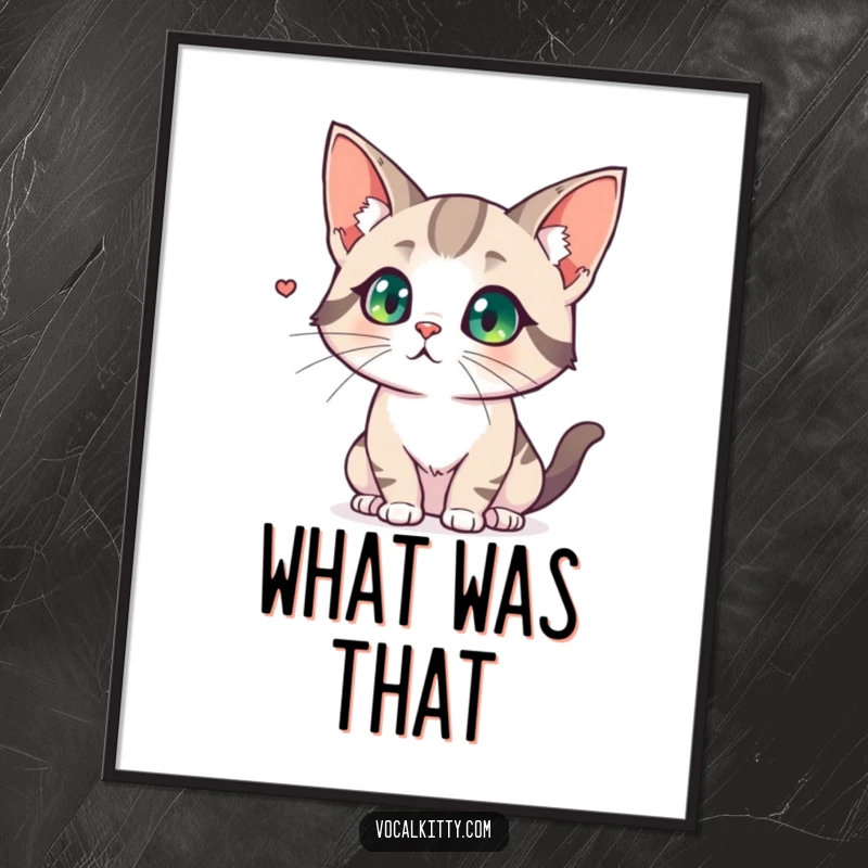 Funny poster art of a cat with comically large, flared ears, demonstrating intense focus on a subtle, distant noise.