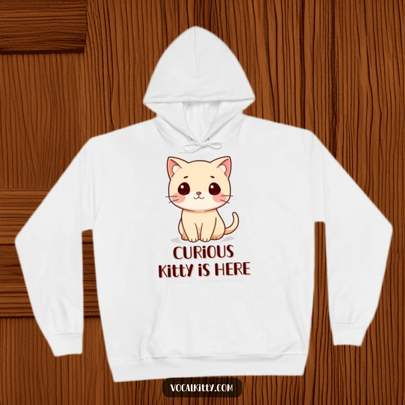 Funny Cat Hoodie featuring a small cat with its tail in a prominent question mark shape, symbolizing curiosity.