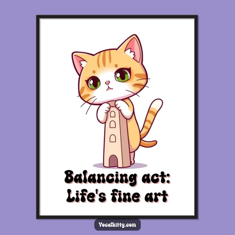 Free Printable Wall Art: Focused Cat Tower Funny Downloadable Art Gift