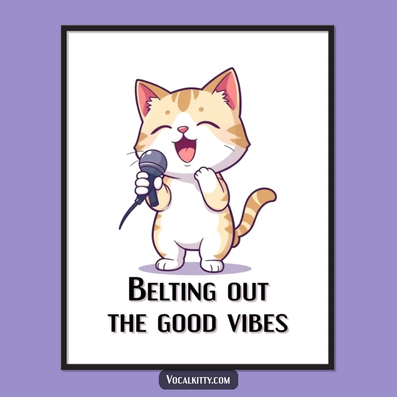 Funny Free Printable Wall Art: Karaoke Cat Performing with Passion, Hilarious Downloadable Decor