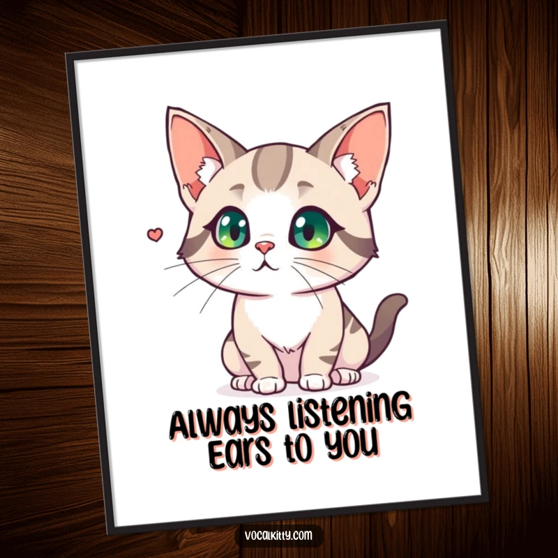 Funny Free Printable Cat Wall Art: Cat with comically large ears, intently focused on a sound. Amusing downloadable art.