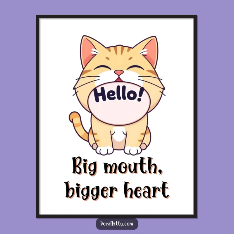 Free Printable Funny Cat Yelling Wall Art - Big Mouth Downloadable Decor