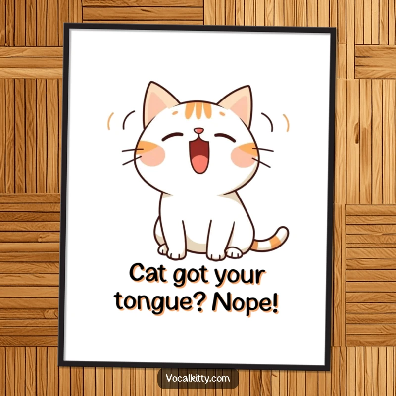 Funny Free Printable Cat Wall Art: Simplified cat shouting with visible sound waves. Striking downloadable art.